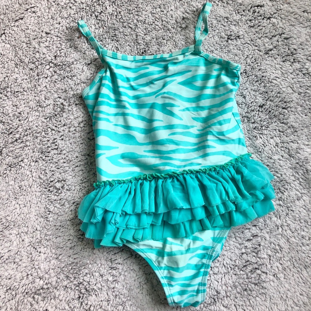 Crazy 8 Multi Tier Ruffle Teal Zebra Swimsuit